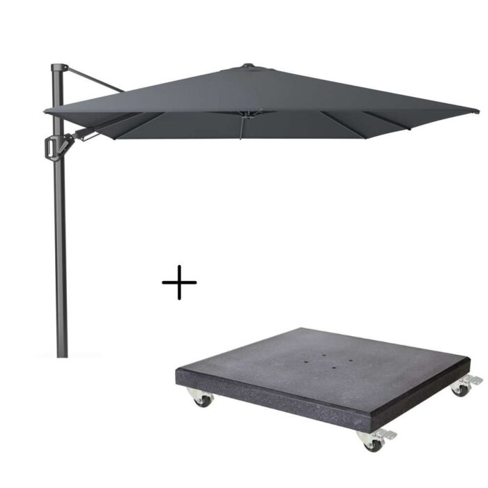 Platinum Challenger T² zweefparasol | 350x260cm met Modena parasolvoet 120kg | antraciet