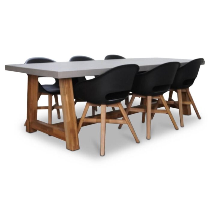 BUITEN living Veltis/Karlstad zwart dining tuinset | 6 personen | betonlook + kunststof | 250cm