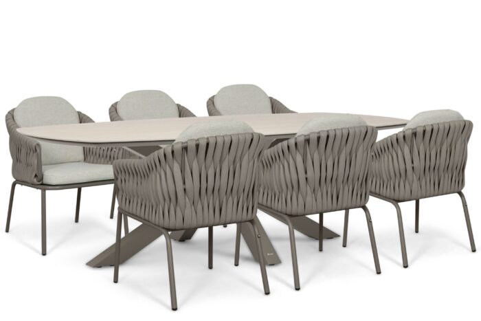 Santika Furniture Amadora/Voyage 240×120 cm dining tuinset 7-delig – Taupe-naturel-bruin