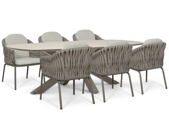Santika Furniture Amadora/Voyage 240x120 cm dining tuinset 7-delig - Taupe-naturel-bruin