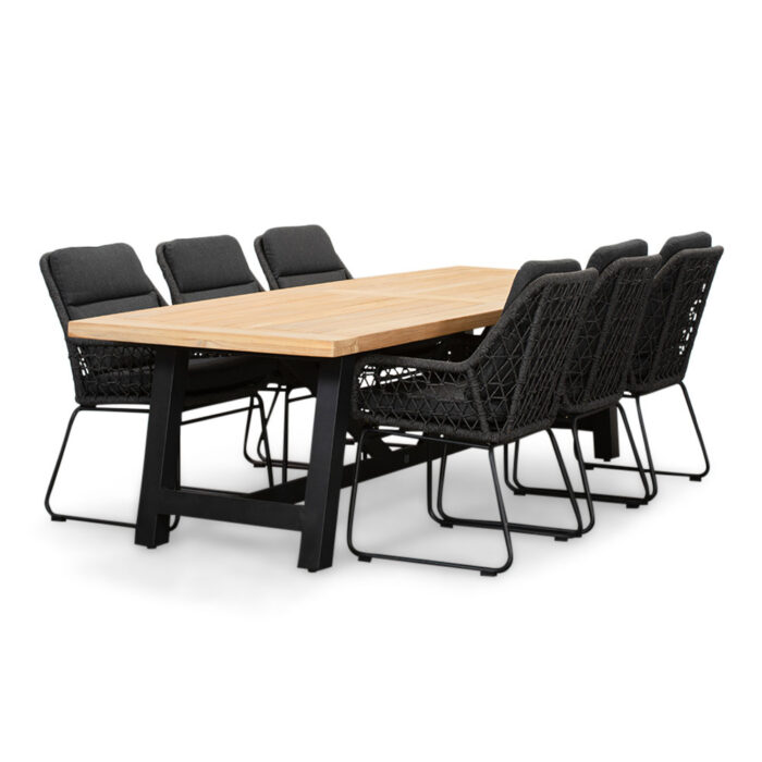 LUX outdoor living James/Valencia Lava Grey dining tuinset | 6 personen | teakhout + touw | 260cm – Grijs
