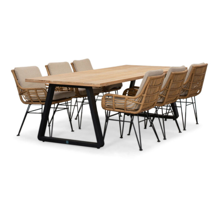 LUX outdoor living Elena/Carlos taupe dining tuinset | 6 personen | teakhout + wicker | 240cm