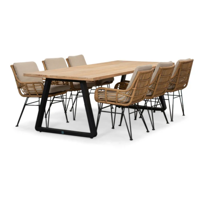 LUX outdoor living Elena/Carlos taupe dining tuinset | 6 personen | teakhout + wicker | 240cm