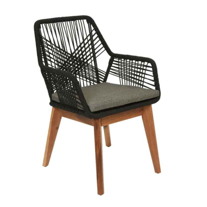 BUITEN living Seville dining tuinstoel | touw + hardhout | zwart