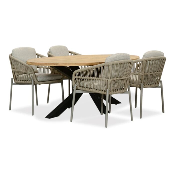 LUX outdoor living Cleve/Rico zand dining tuinset | 4 personen | teakhout + aluminium | 200cm ovaal