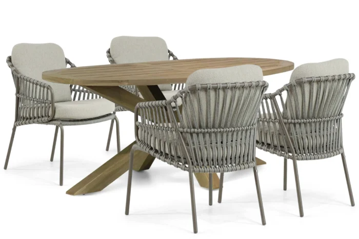 4 Seasons Outdoor Capalbio/Boston 200 cm dining tuinset 5-delig - Taupe-naturel-bruin