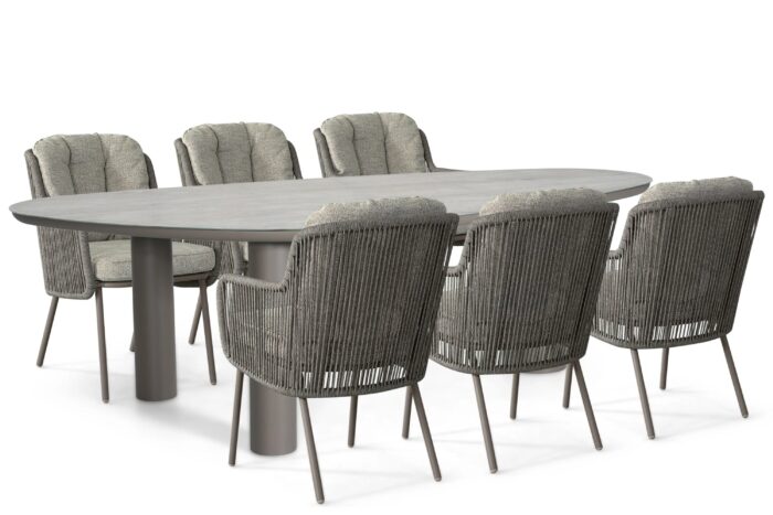 Santika Furniture Cayora/Guave 240×120 cm dining tuinset 7-delig – Taupe-naturel-bruin