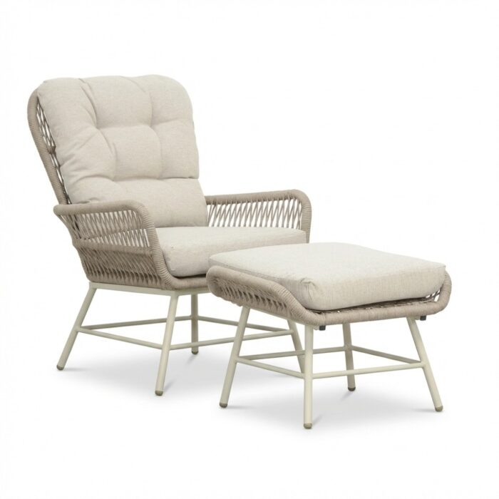 BUITEN living Dex loungestoel incl. voetenbank | touw + aluminium | Almond Beige