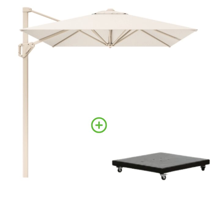 Platinum Voyager T¹ zweefparasol | 250x250cm met Monza parasolvoet 90kg | Ivory/Sandstone – Wit, Beige