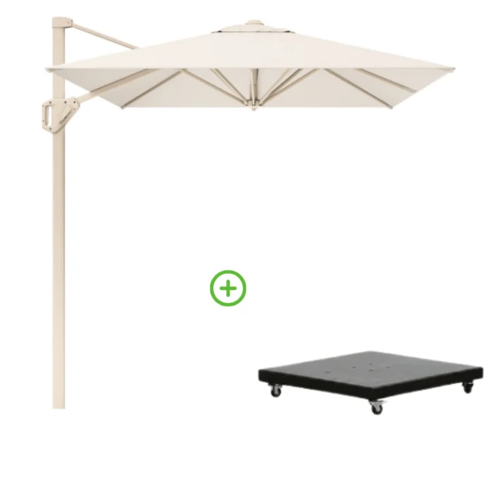 Platinum Voyager T¹ zweefparasol | 250x250cm met Monza parasolvoet 90kg | Ivory/Sandstone - Wit, Beige