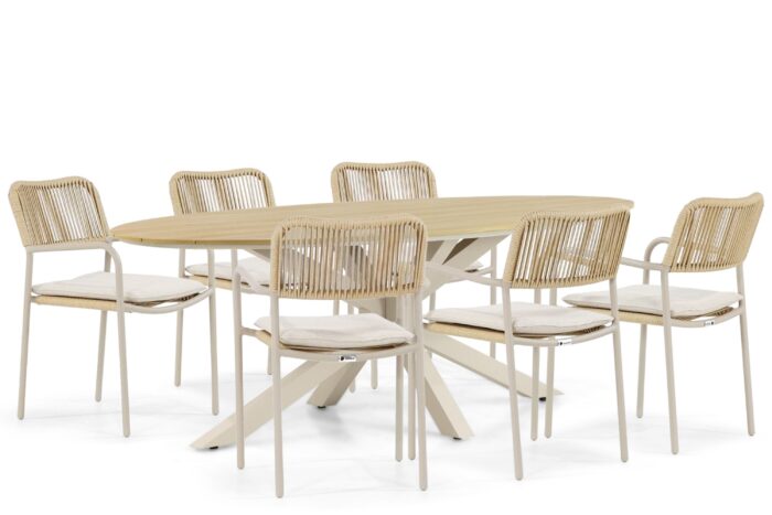 Coco Penya/Matara 220 cm dining tuinset 7-delig – Taupe-naturel-bruin