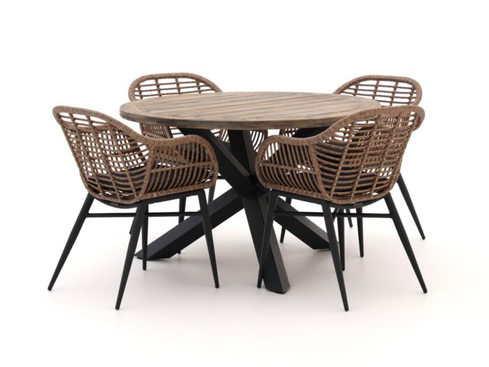 Intenso Furniture Intenso Azora/ROUGH-Y ø120cm dining tuinset 5-delig Laagste prijsgarantie! – Bruin