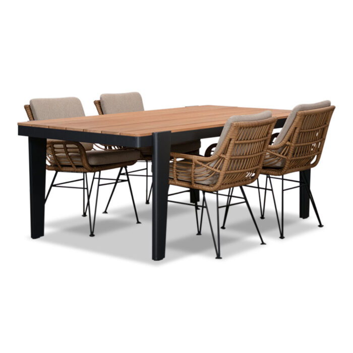 LUX outdoor living Vigo/Carlos taupe dining tuinset | 4 personen | teakhout + wicker | 200cm