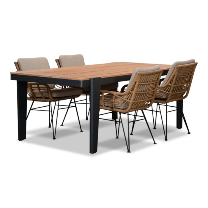 LUX outdoor living Vigo/Carlos taupe dining tuinset | 4 personen | teakhout + wicker | 200cm