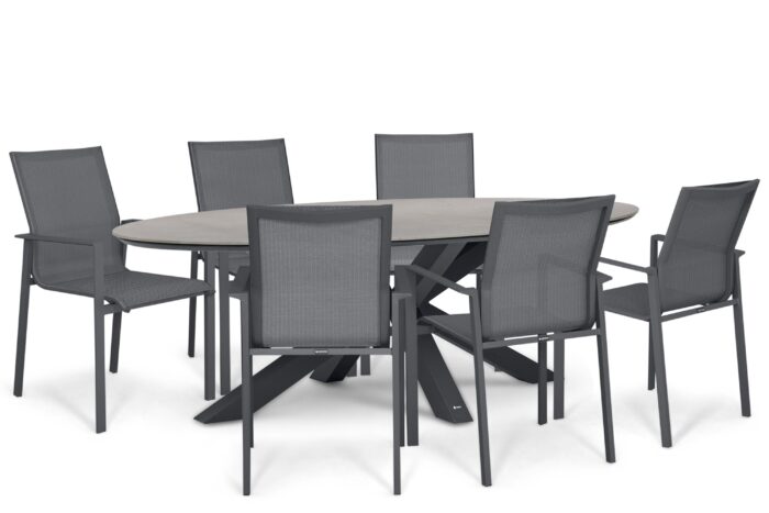 Lifestyle Garden Furniture Timo/Lunea 240×120 cm dining tuinset 7-delig – Grijs-antraciet