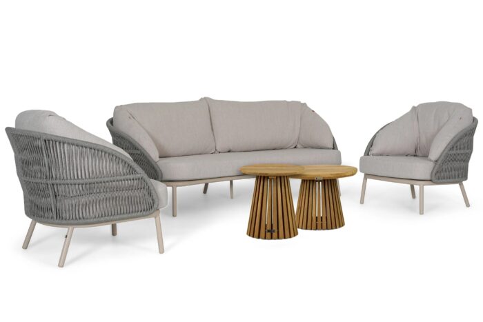 Santika Furniture Pebble/Fungo 45/55 cm stoel-bank loungeset 5-delig – Zand/Beige