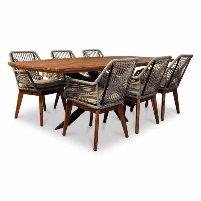 LUX outdoor living Salo/Seville hout zand dining tuinset | 6 personen | hardhout + touw | 240cm – Zwart