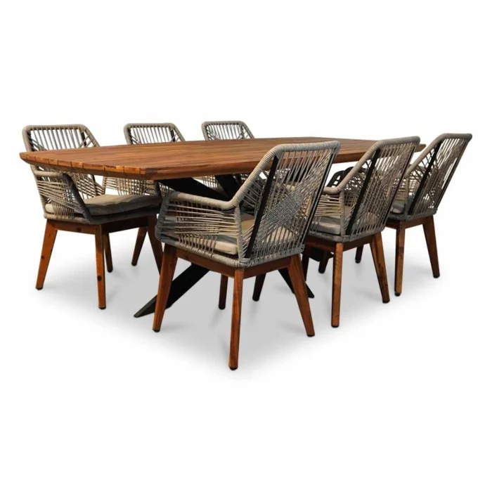 LUX outdoor living Salo/Seville hout zand dining tuinset | 6 personen | hardhout + touw | 240cm - Zwart