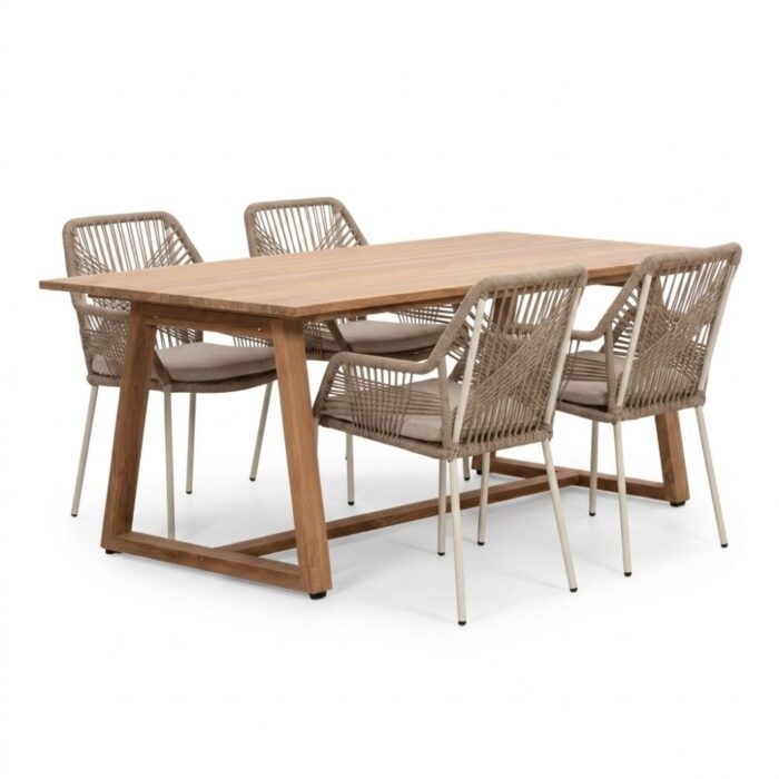 BUITEN living Gotenburg/Seville beige dining tuinset | 4 personen | teakhout + touw | 200cm