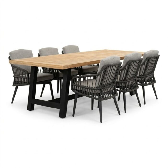 LUX outdoor living James/Alicante antraciet dining tuinset | 6 personen | teakhout + wicker | 260cm