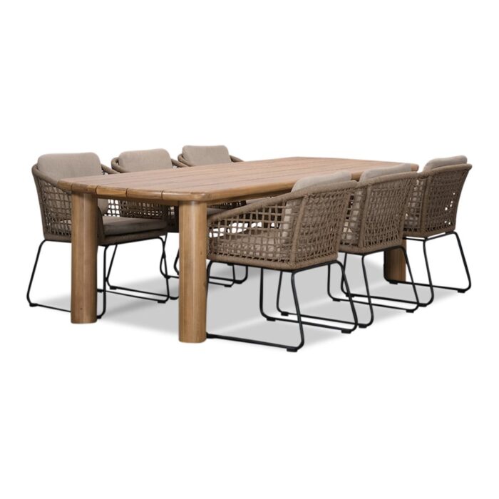 BUITEN living Laredo/Tulum Sahara Dust dining tuinset | 6 personen | hardhout + touw | 255cm – Zand