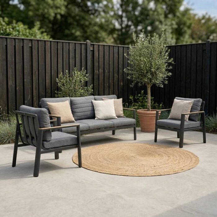 LUX outdoor living Tokyo stoel-bank loungeset 5 personen | aluminium + polywood | antraciet | 3-delig