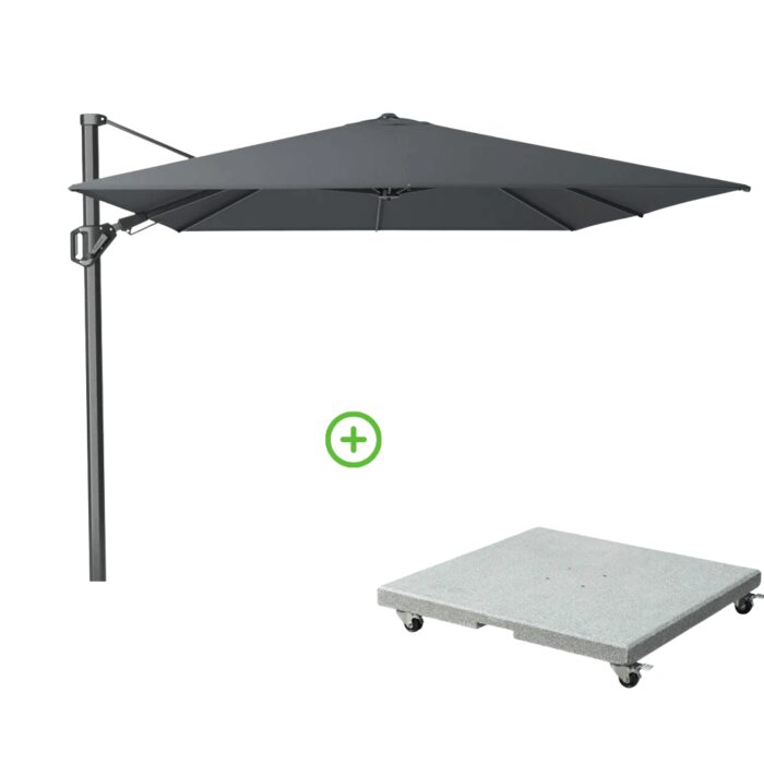 Platinum Challenger T² zweefparasol | 350x260cm met Rocca parasolvoet 90kg | antraciet