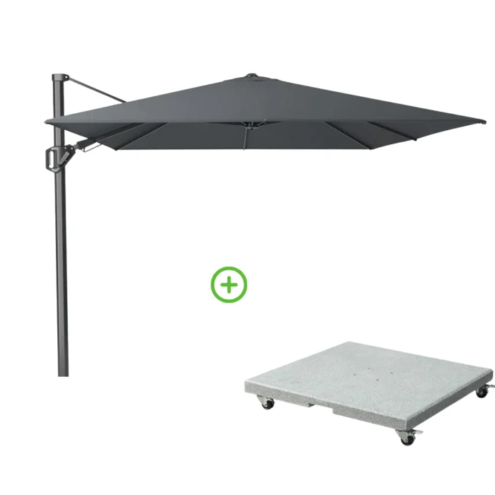 Platinum Challenger T² zweefparasol | 350x260cm met Rocca parasolvoet 90kg | antraciet