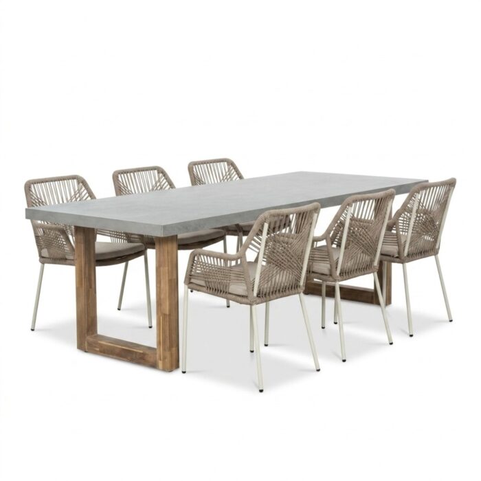 BUITEN living Lausanne/Seville beige dining tuinset | 6 personen | polystone + touw | 250cm