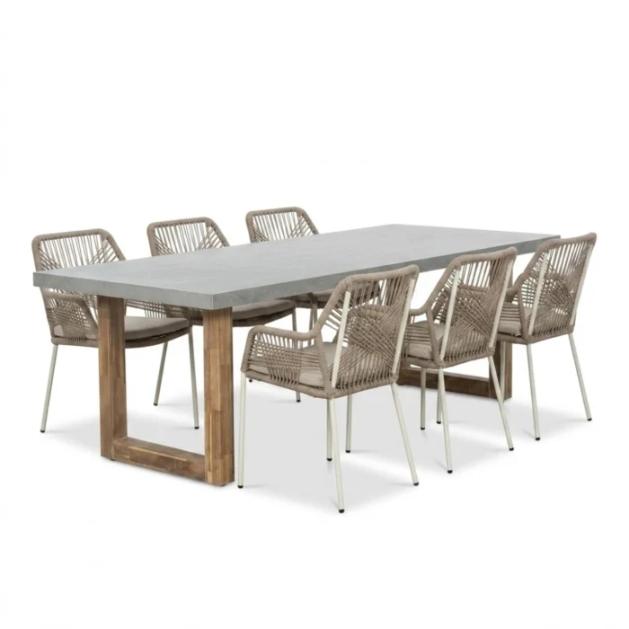 BUITEN living Lausanne/Seville beige dining tuinset | 6 personen | polystone + touw | 250cm