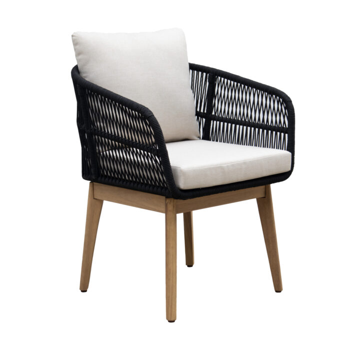 BUITEN living Rochefort dining tuinstoel | touw + hardhout | zwart