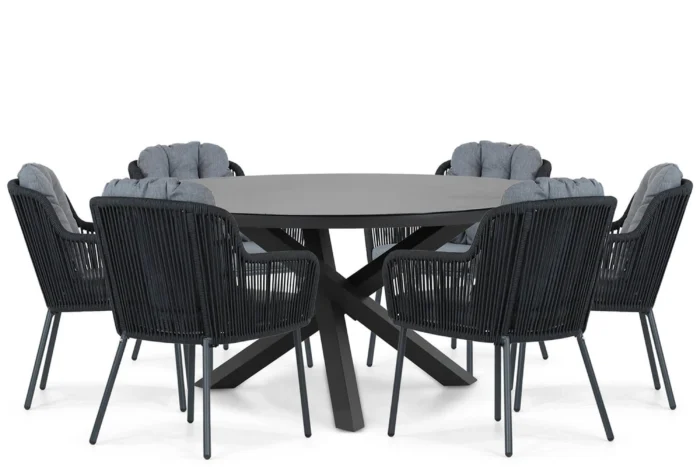 Santika Furniture Tendenza/Livorno 150 cm dining tuinset 7-delig - Grijs-antraciet