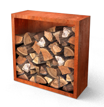 Geroba Egura Cortenstaal Houtopslag met achterwand 1000 x 385 x 1000 mm – bruin