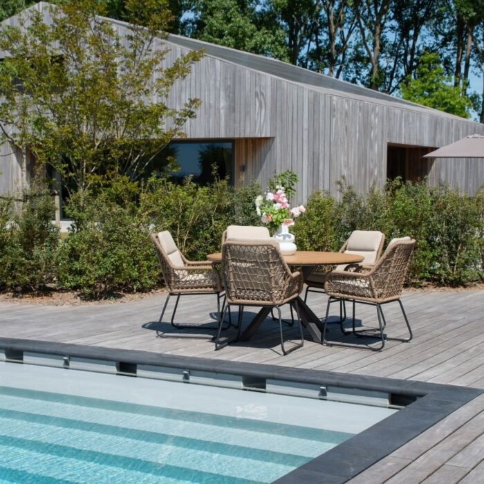 LUX outdoor living Cervo Natural/Valencia Sahara Dust dining tuinset | 5 personen | polywood + touw | 144cm