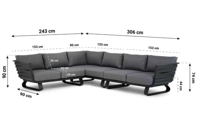 Santika Furniture Sovita hoek loungeset 3-delig – Grijs-antraciet