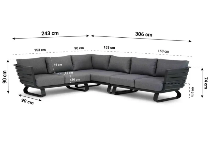 Santika Furniture Sovita hoek loungeset 3-delig - Grijs-antraciet