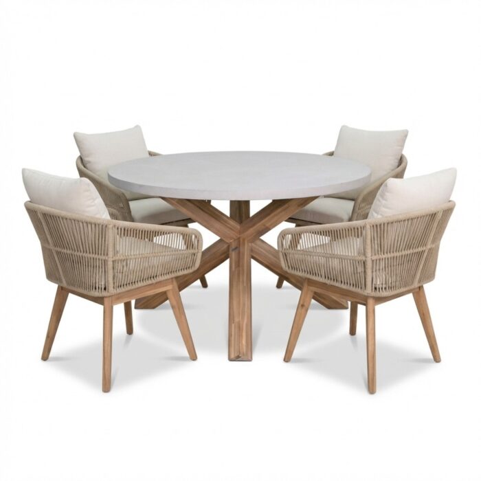 BUITEN living Nancy/Bella zand dining tuinset | 4 personen | polystone + touw | 135cm