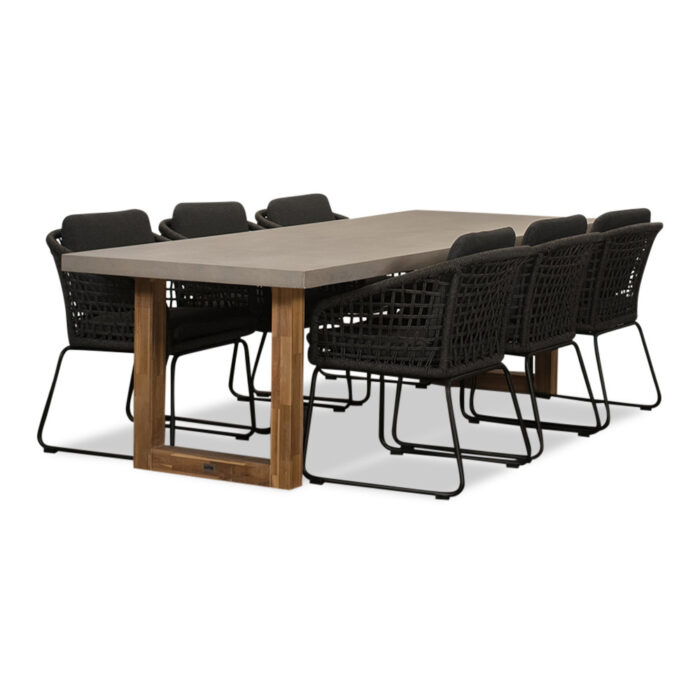 BUITEN living Lausanne/Tulum Lava Grey dining tuinset | 6 personen | betonlook + touw | 250cm – Grijs