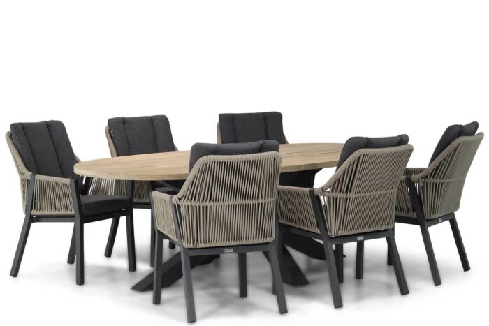 Lifestyle Garden Furniture Verona/Brookline 240 cm ovaal dining tuinset 7-delig – Taupe-naturel-bruin
