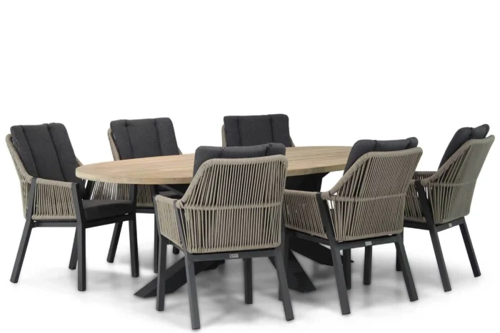 Lifestyle Garden Furniture Verona/Brookline 240 cm ovaal dining tuinset 7-delig - Taupe-naturel-bruin