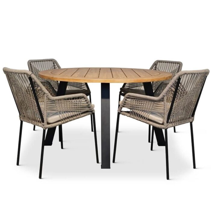 BUITEN living Cork/Seville zand dining tuinset | 4 personen | hardhout + touw | 130cm