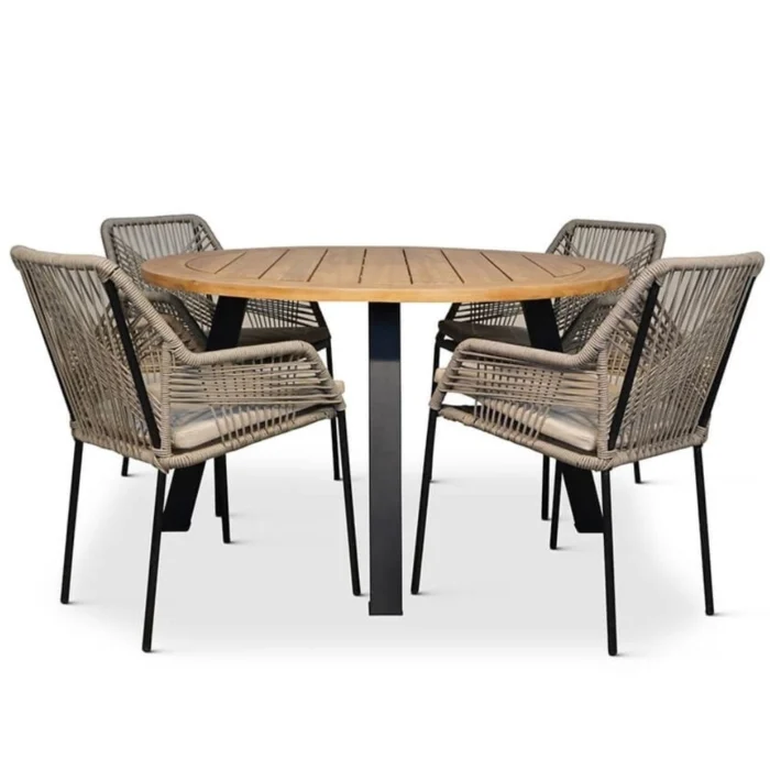 BUITEN living Cork/Seville zand dining tuinset | 4 personen | hardhout + touw | 130cm