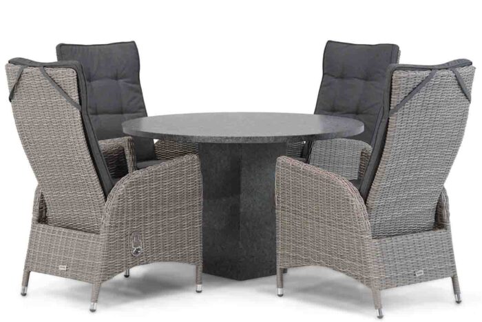 Garden Collections Lincoln/Graniet 120 cm rond dining tuinset 5-delig – Grijs-antraciet