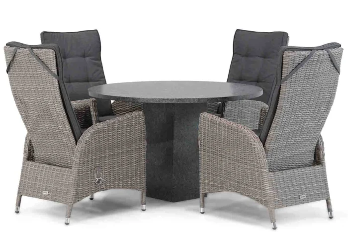 Garden Collections Lincoln/Graniet 120 cm rond dining tuinset 5-delig - Grijs-antraciet