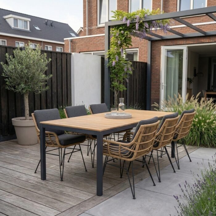 LUX outdoor living Delta/Carlos antraciet dining tuinset | 6 personen | teakhout + wicker | 220cm