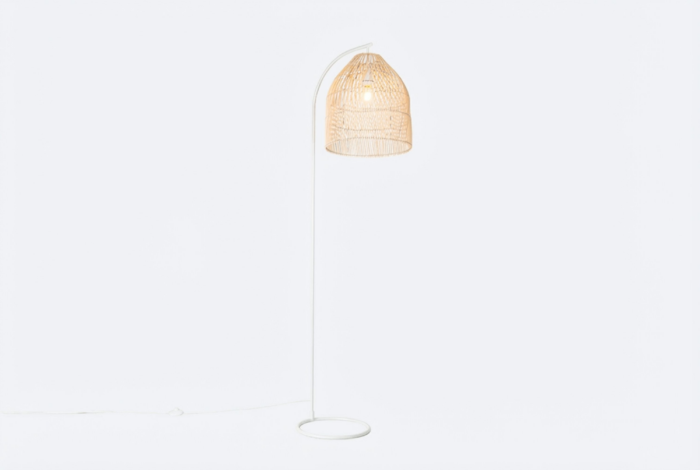Landelijke vloerlamp wit met rotan Sam