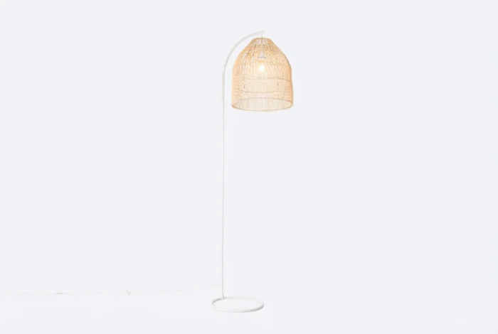 Landelijke vloerlamp wit met rotan Sam