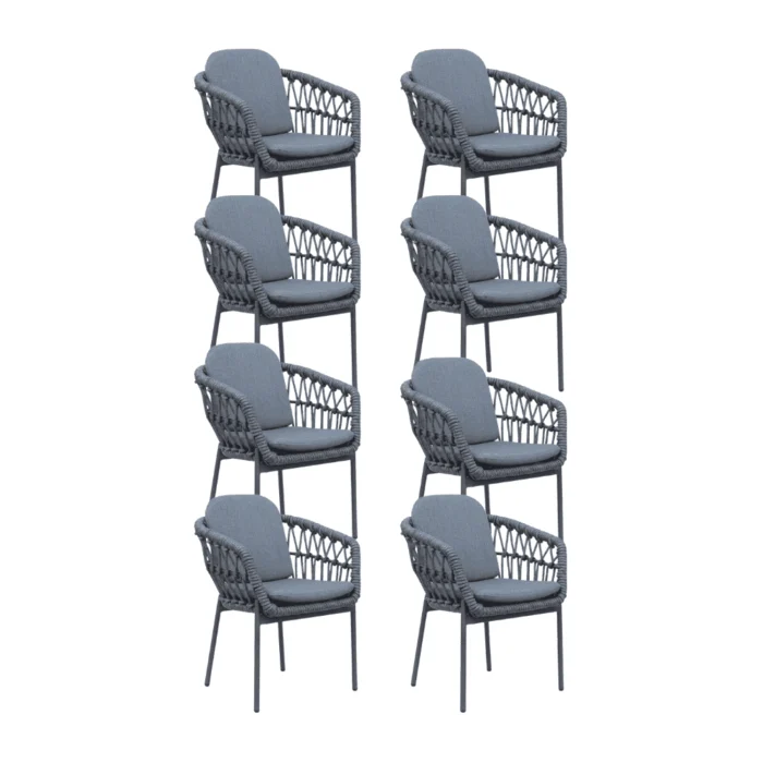 LUX outdoor living Femke dining tuinstoel set van 8 | touw + aluminium | antraciet
