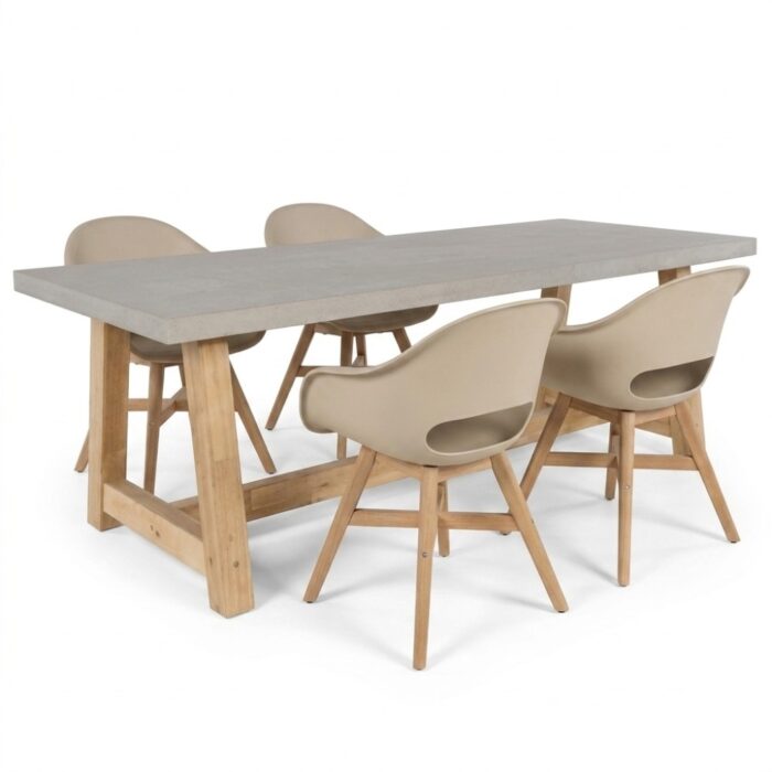 BUITEN living Veltis/Karlstad beige dining tuinset | 4 personen | polystone + kunststof | 200cm