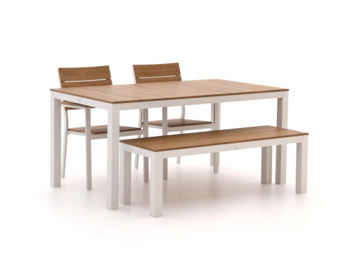 Bellagio tuinmeubelen Fidenza 160cm dining tuinset met bank 4-delig stapelbaar – Wit